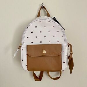 Tommy Hilfiger White and Tan Backpack with Minimalist Design